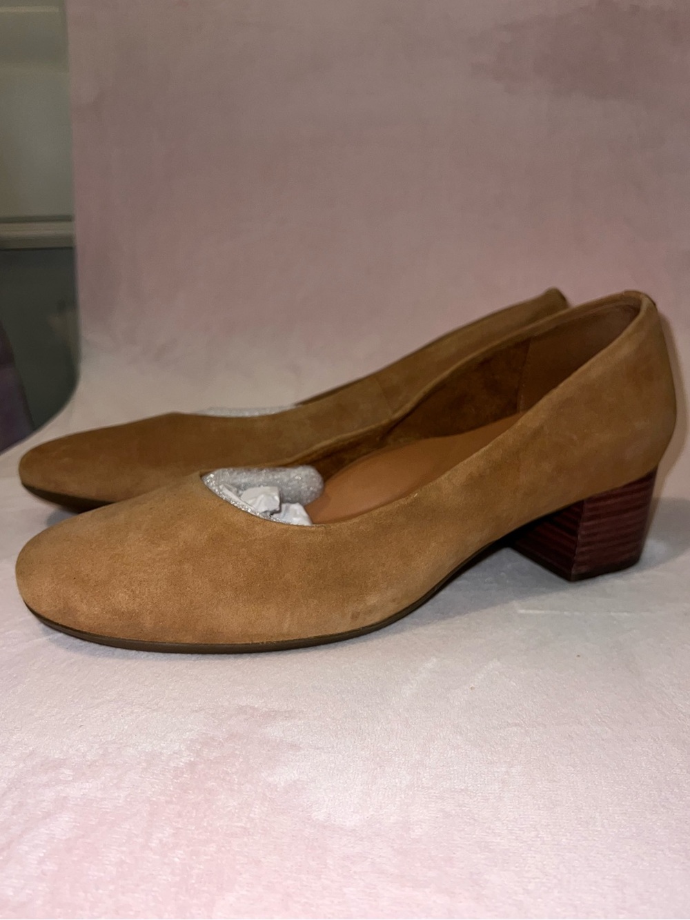 SoftWalk Suede Low Block Heel Pumps in Tan